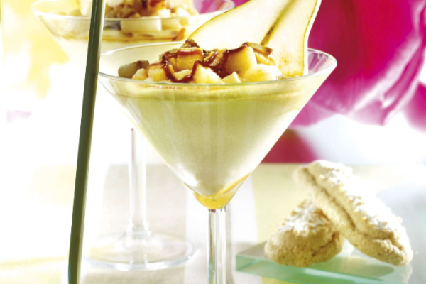 Mousse de Reblochon, poire et caramel au beurre salé