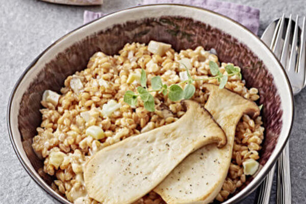 Risotto au Reblochon, petit épeautre et champignons Eryngii